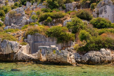 The ruins of a sunken ancient city on the island of Kekova another name for Karavola, Lycian Dolichiste near Demre and Kas in Turkey in the province of Antalya, one of the centers of Lycia