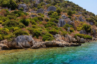 The ruins of a sunken ancient city on the island of Kekova another name for Karavola, Lycian Dolichiste near Demre and Kas in Turkey in the province of Antalya, one of the centers of Lycia