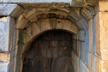 The ruins of the acropolis in Demre, the former Kale in Turkey in the province of Antalya, one of the main centers of Lycia, the ancient city of Myra. Grandiose ancient buildings