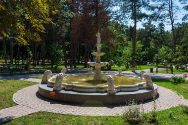 10 Ağustos 2021, Ungheni Moldova şehir çeşmesi. Editör kullanımı için. Arkaplan