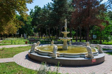 10 Ağustos 2021, Ungheni Moldova şehir çeşmesi. Editör kullanımı için. Arkaplan