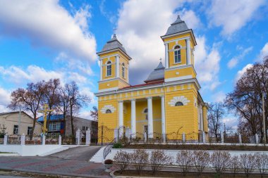 20 Kasım 2021 Lipcani Moldova Ortodoks Kilisesi. İllüstrasyon başyazısı. Metin için kopyalama alanı olan arkaplan