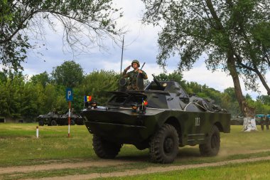 Military heavy equipment maneuvers. Demonstration military exercises. July 14, 2020 Balti Moldova. Illustrative editorial clipart