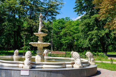 10 Ağustos 2021, Ungheni Moldova şehir çeşmesi. Editör kullanımı için. Arkaplan