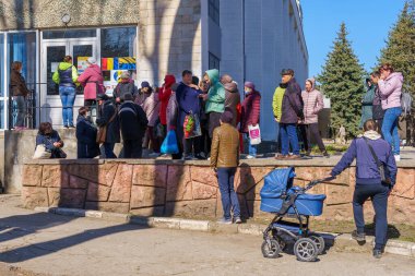 Refugees from Ukraine in the center of humanitarian aid. March 28, 2022 Balti Moldova. For illustrative editorial use clipart