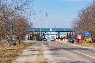 25 Şubat 2022 Ocnita Moldova. Ukrayna ve gümrük kontrol noktalarıyla olan eyalet sınırı. Resimli editoryal kullanım için