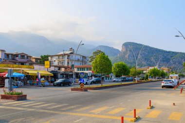 Main road along the Turkish coast. Antalya province, Kemer region. Editorial background. August 6, 2022 Beldibi Turkey.