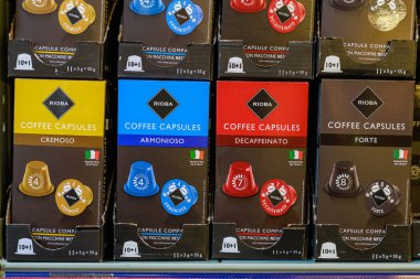 Coffee drinks on the store shelf. Illustrative editorial. May 12, 2022 Balti Moldova