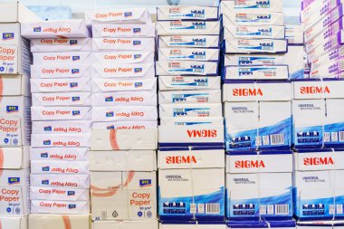 A4 paper for a printer on a store shelf. Illustrative editorial. February 2, 2022 Balti Moldova