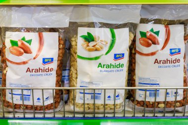 Peanuts on the store shelf. Illustrative editorial. May 12, 2022 Balti Moldova