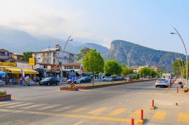 Main road along the Turkish coast. Antalya province, Kemer region. Editorial background. August 6, 2022 Beldibi Turkey.