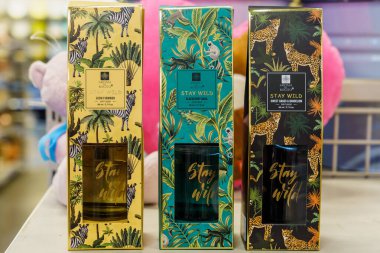 Perfume Stay Wild on the store shelf. Illustrative editorial. February 10, 2022 Balti Moldova