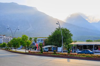 Main road along the Turkish coast. Antalya province, Kemer region. Editorial background. August 6, 2022 Beldibi Turkey.