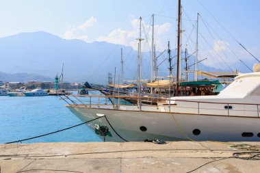 Sea port . Background with copy space. August 9, 2022 Kemer, Antalya province, Turkey.