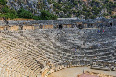 Greco-Roman amphitheater in Demre formerly Kale in Turkey in the province of Antalya of the ancient city of Myra. August 10, 2022 Demre Turkey