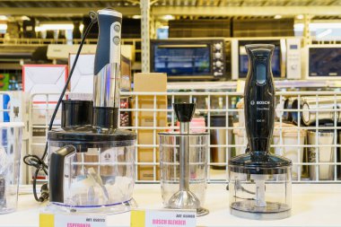 Blenders on a supermarket shelf or showcase. Illustrative editorial. March 18, 2022 Beltsy Moldova