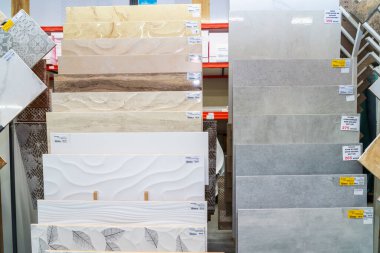 Tile. Goods in a building materials store. June 24, 2022 Beltsy Moldova.