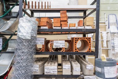New bricks. Goods in a building materials store. June 24, 2022 Beltsy Moldova.
