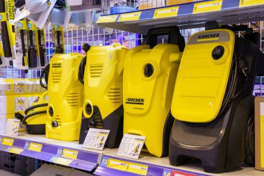 Vacuum cleaners on the store shelf. April 7, 2022 Beltsy Moldova.