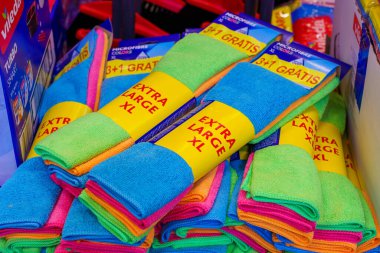 Rags for cleaning on a store shelf. April 7, 2022 Beltsy Moldova.