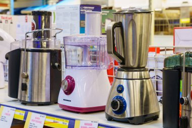 Small household appliances for the kitchen in an electronics store. January 26, 2022 Beltsy Moldova.