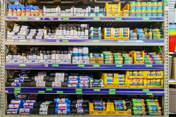 Garbage bags on the store shelf. April 7, 2022 Beltsy Moldova.