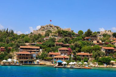 Rocky Turkish coast, a popular tourist route to the island of Kekova. August 10, 2022 Demre Turkey.