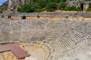 Greco-Roman amphitheater in Demre formerly Kale in Turkey in the province of Antalya of the ancient city of Myra. August 10, 2022 Demre Turkey