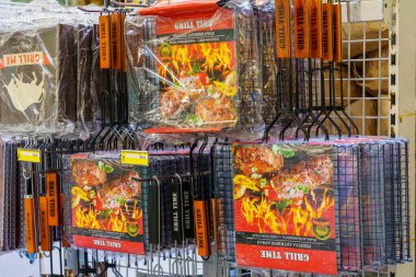 Non-stick picnic grill on the store shelf. February 17, 2022 Beltsy Moldova.