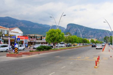 Main road along the Turkish coast. Antalya province, Kemer region. Editorial background. August 11, 2022 Beldibi Turkey.
