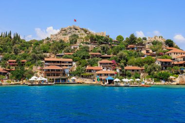 Rocky Turkish coast, a popular tourist route to the island of Kekova. August 10, 2022 Demre Turkey.