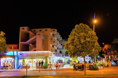 August 11, 2022 Beldibi, Kemer district, Antalya Province, Turkey. Night view of the tourist resort Turkish village.