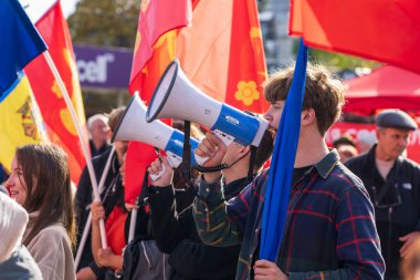 A protest rally against tariff increases and inflation demanding the resignation of the government. For editorial use. October 29, 2022 Balti Moldova.