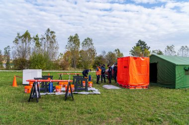 Zone for decontamination and deactivation of radiation. Field work of the Ministry of Emergency Situations. October 12, 2022 Beltsy Moldova