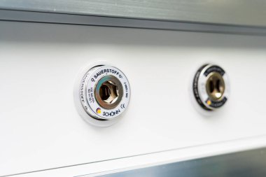 Plug socket with selective focus. Medical equipment in the maternity ward of the hospital. October 12, 2022 Beltsy Moldova