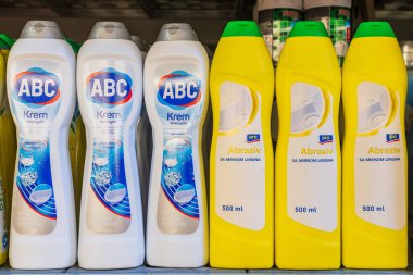 Cleaning products in bottles. Department of cleanliness in the supermarket. October 11, 2022 Beltsy Moldova.