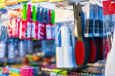Brushes for clothes care. Department of cleanliness in the supermarket. October 11, 2022 Beltsy Moldova.