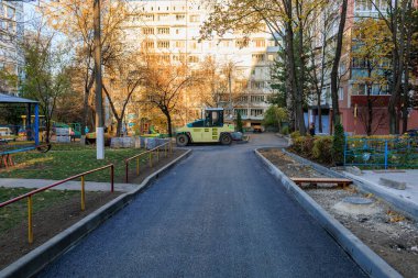 Repair of intra-yard or intra-quarter roads, background. November 3, 2022 Beltsy Moldova