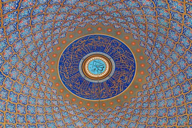 Ceiling vault in a mosque. A typical classical dome. Background or backdrop. August 9, 2022 Kemer, Antalya province, Turkey.