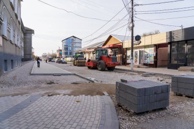 Repair of intra-yard or intra-quarter roads, background. November 4, 2022 Beltsy Moldova