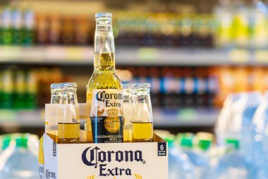 Corona extra beer. Goods in the supermarket. June 15, 2022 Beltsy Moldova.