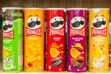 Chips Pringles. Goods in the supermarket. June 15, 2022 Beltsy Moldova.