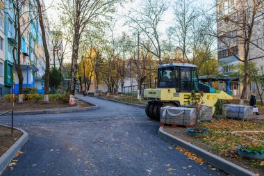 Repair of intra-yard or intra-quarter roads, background. November 3, 2022 Beltsy Moldova