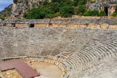 Greco-Roman amphitheater in Demre formerly Kale in Turkey in the province of Antalya of the ancient city of Myra. August 10, 2022 Demre Turkey