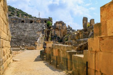 The ruins of the acropolis, the former Kale, one of the main centers of Lycia, the ancient city of Myra. Grandiose ancient buildings. August 10, 2022 Demre, Antalya province, Turkey.
