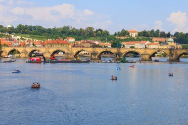August 27, 2022 Prague, Czech Republic. Vltava river. Background with selective focus and copy space for text
