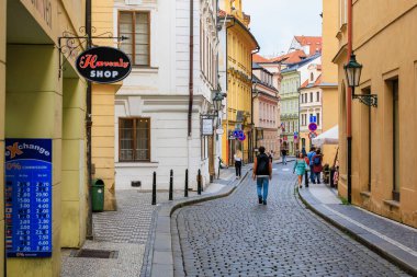 August 25, 2022 Prague, Czech Republic. Narrow cozy streets with classical architecture. Background with selective focus and copy space for text