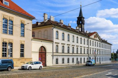 August 22, 2022 Prague, Czech Republic. Street view of the old city of Prague. Background with copy space for text.