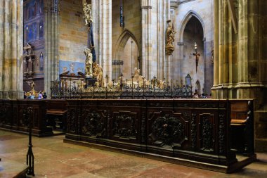 August 22, 2022 Prague, Czech Republic. Religious and cultural heritage in the medieval Cathedral of St. Vitus, Wenceslas and Vojtech.