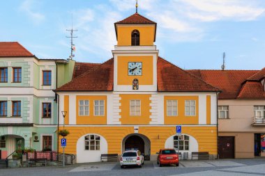 August 25, 2022 Votice Czech Republic. Government building. Background with selective focus and copy space